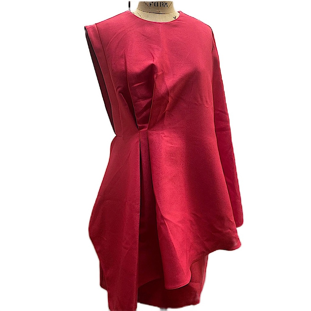 ASOS bright pink one shoulder flare mini dress